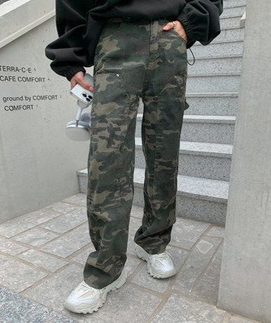 Military strap wide pants