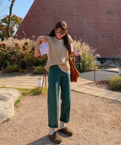 Pudding banding straight wide pants