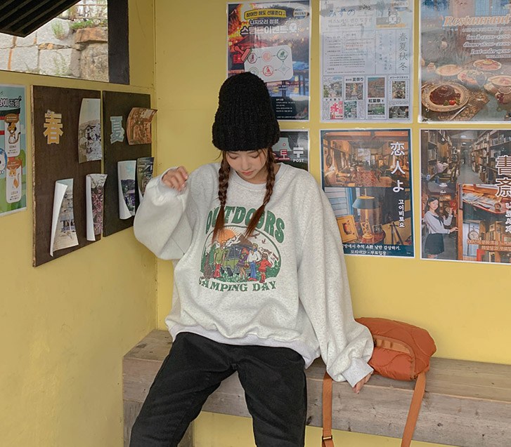 Camping printed fleece sweatshirt