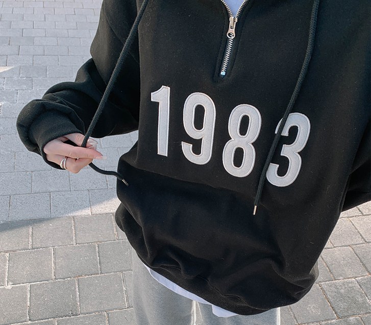 1983 Half zip-up brushed long hoodie