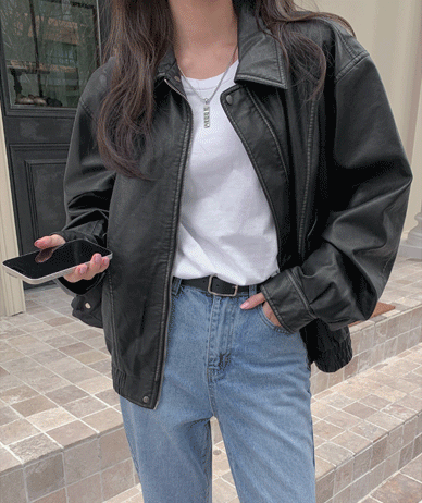 Bomber two-way leather jacket