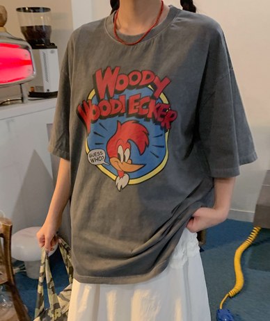 Woody printed pigment Long Short T shirts