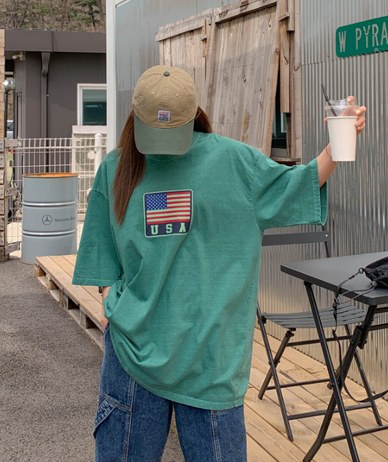 USA printed pigment Boxy Long Short T shirts