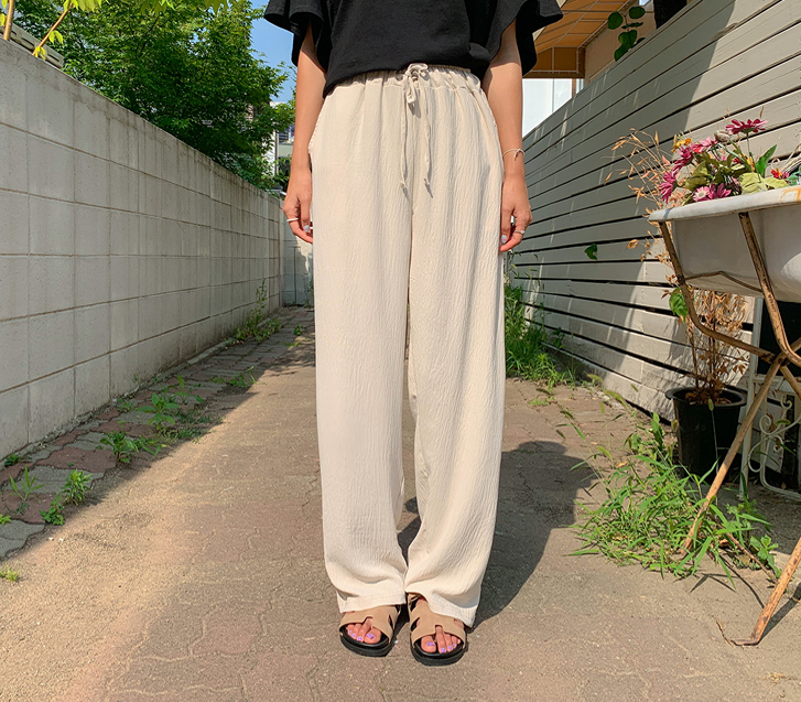 Dint Strap Banding Wide Pants