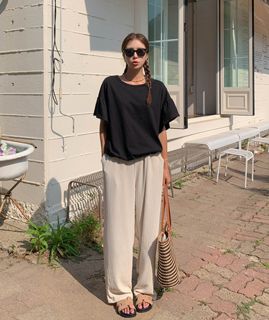 Dint Strap Banding Wide Pants