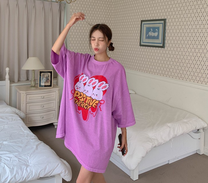 rabbit printed pigment Short-sleeve Long t shirts