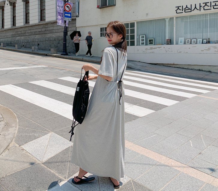 May Stripe Short T shirts Sleeveless Dress Set