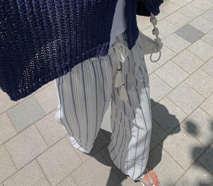 Tassel Stripe Banding Wide Pants