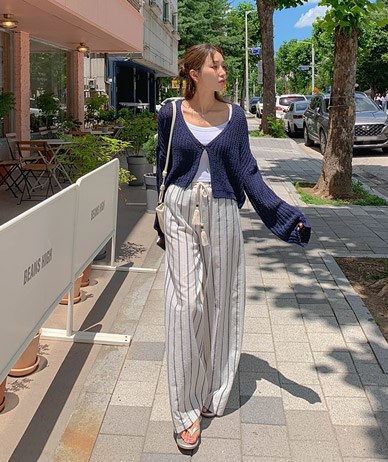 Tassel Stripe Banding Wide Pants