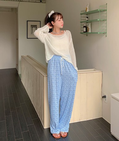 Lily Patterns Pleats Banding Wide Pants