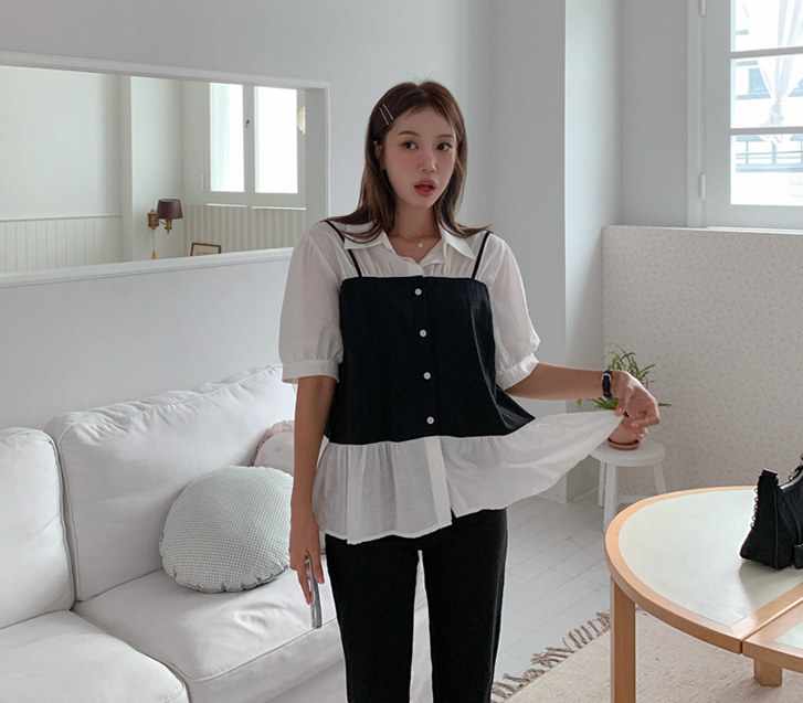 Cool C layered Short-sleeve Blouse