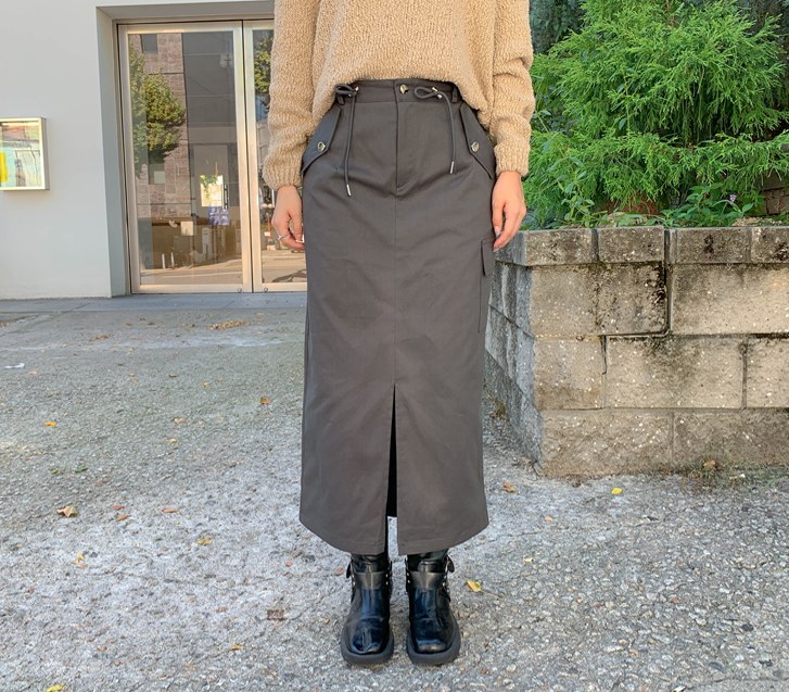 Twill string Cargo slit Rong skirt