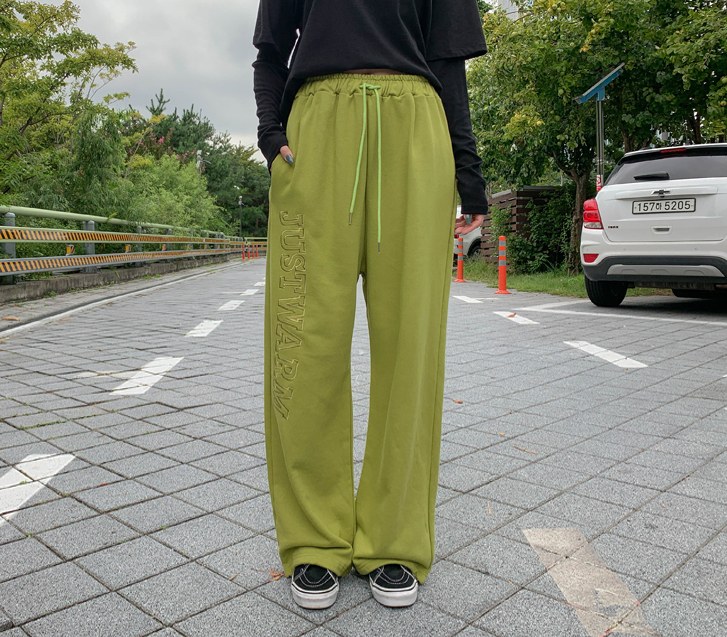 Just embroidery banding string wide pants