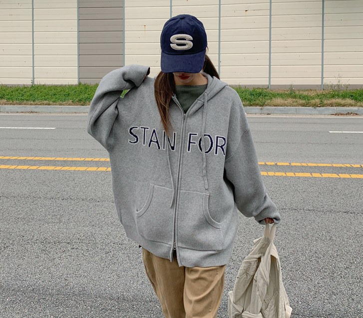 [Unisex]Stanford Boxy Knit Hoodies zip up