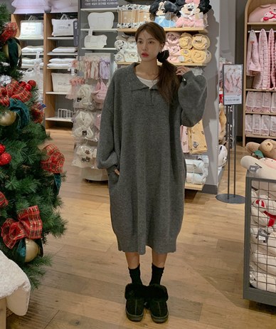 Time Polo Wool Knit Long one piece