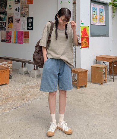 Tcom Denim Strap Banding Shorts
