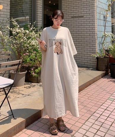 Happy Bear Nayeom Pocket Team Short-sleeve Long one piece