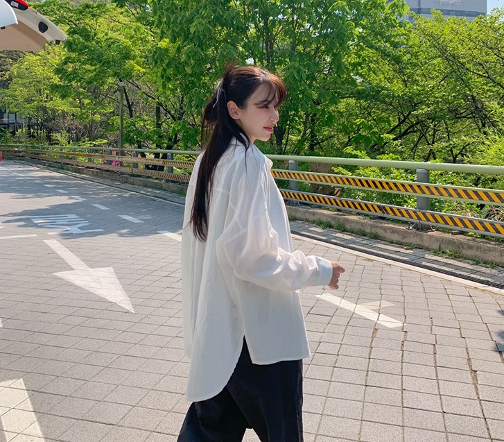 Opening Unbalance Basic Long-sleeve Shirt Shirt