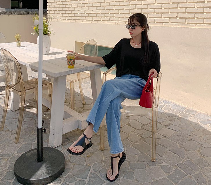Off Cool Denim Banding Wide Pants