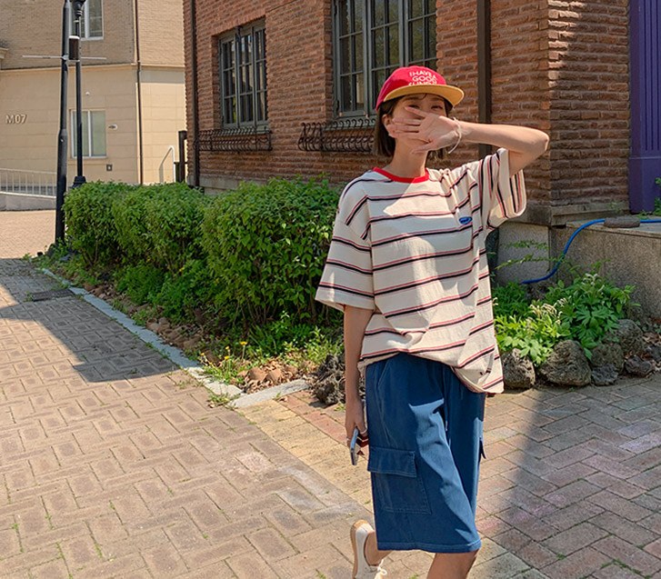 Berry Dangara color combination patch Short Sleeves T-shirt