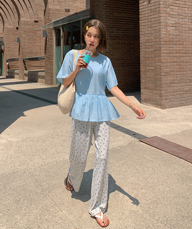 Paul's Nylon Shirring Short-sleeve Blouse