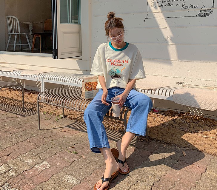 Blood back banding denim wide pants