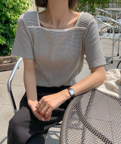 Kelly Stripe Square Neck Short-sleeve T-shirt