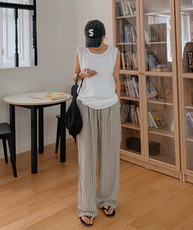 One-day Stripe Banding Wide Pants