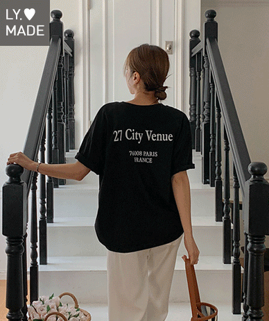 City V-neck Lettering Dye Short Sleeves T-shirt