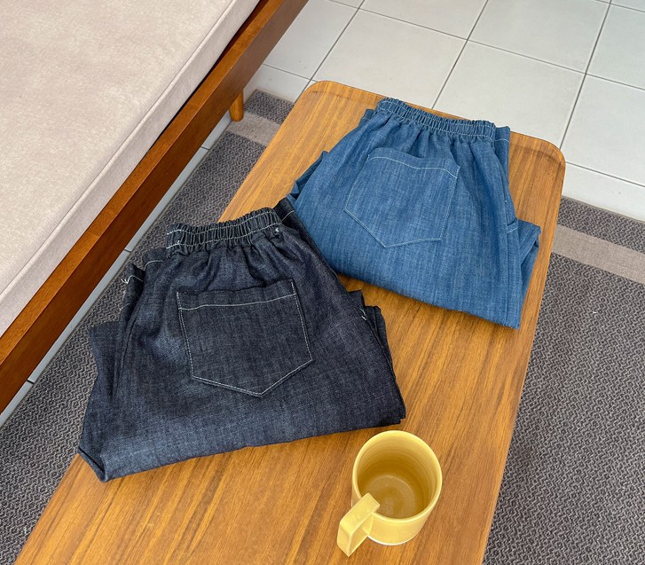 [12% off special sale] Light Washing Denim Banding 8-part exhaust pants