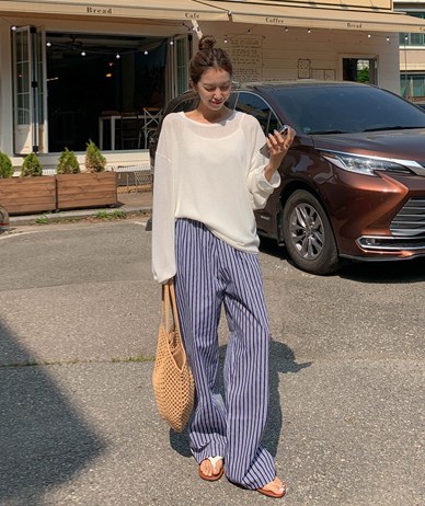 Maze Stripe Banding Wide Pants