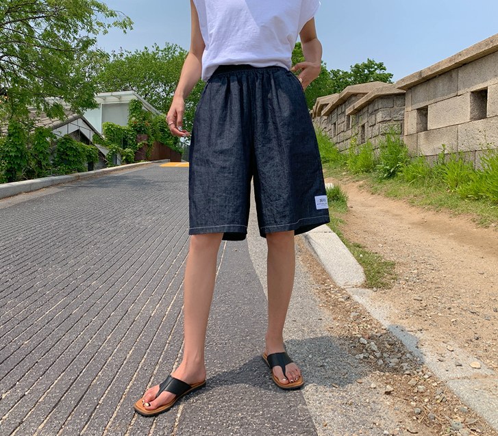 Street Patch Banding Washing Blue 5-part Shorts