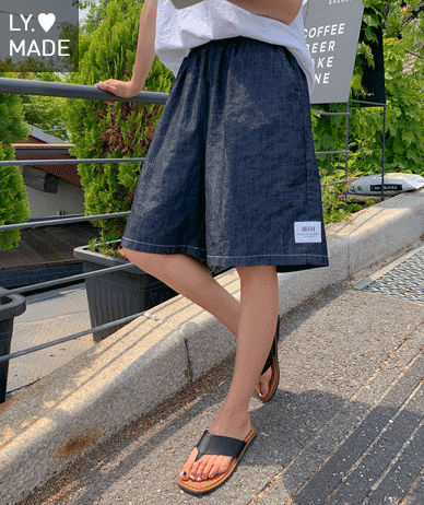 Street Patch Banding Washing Blue 5-part Shorts
