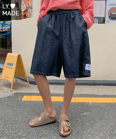 Street Patch Banding Washing Blue 5-part Shorts
