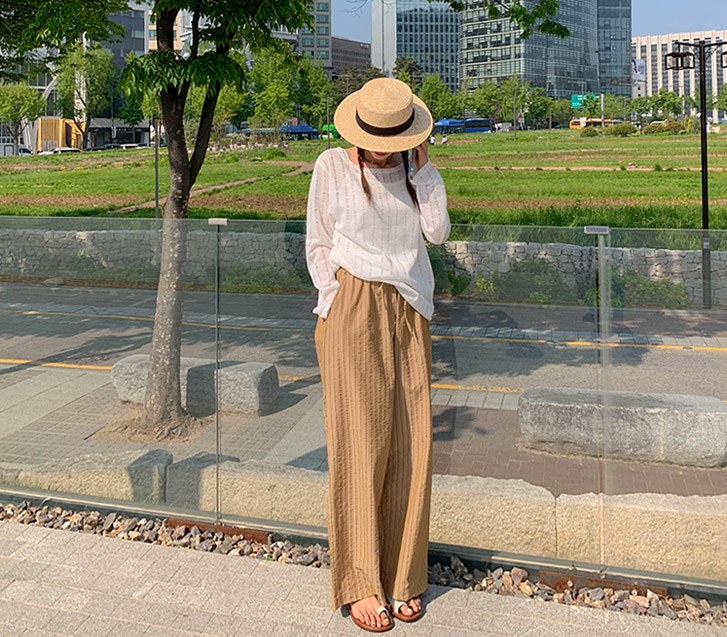 Whale Seersucker Stripe Wide Pants