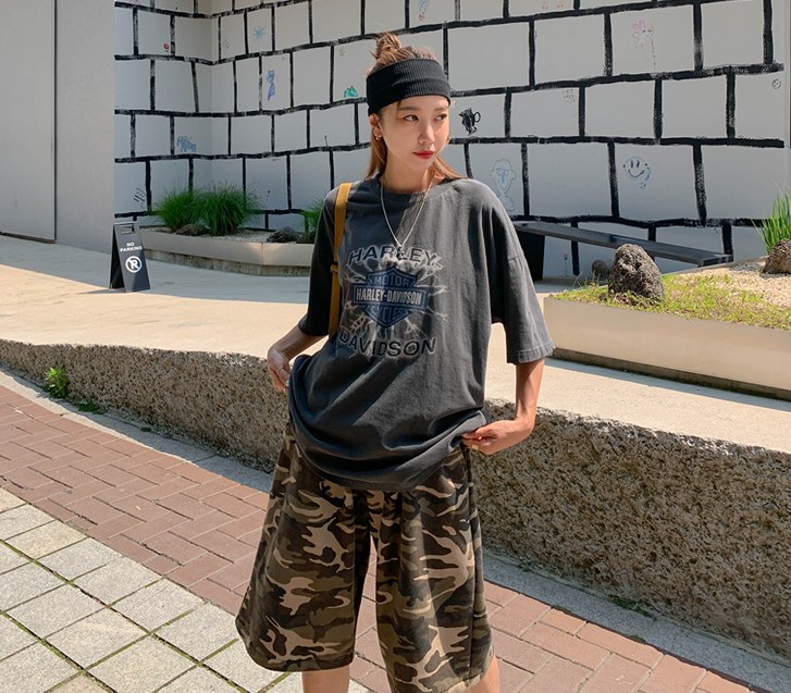 [Unisex] One Piece Washing Camo Banding Bermuda Pants