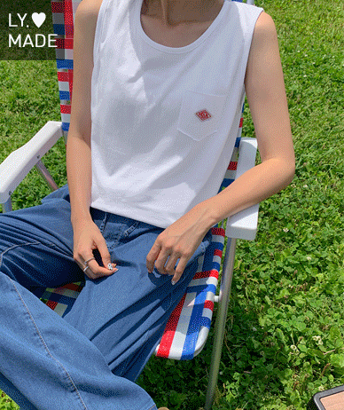 Pascal Patch U-Neck Vintage Pocket Sleeveless Shirts