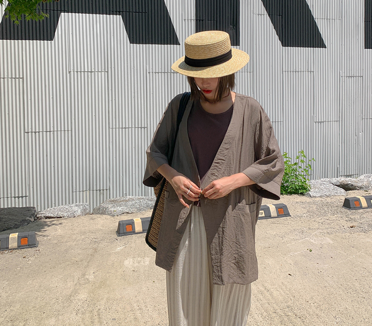 Tree Linen One Button Short-sleeve Jacket