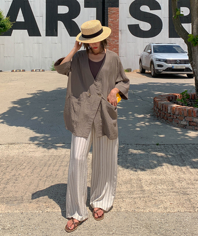 Tree Linen One Button Short-sleeve Jacket