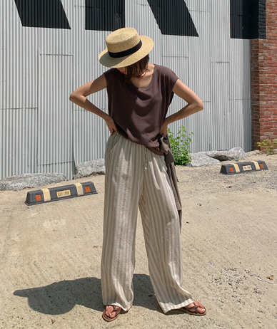 Elo Dangara Linen Banding Wide Pants