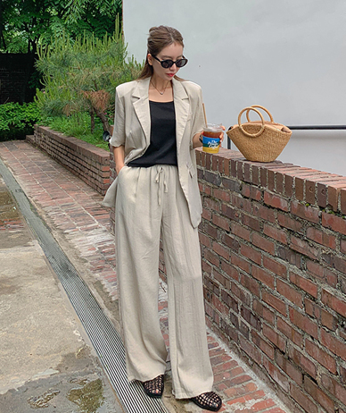Louvre Kara Short-sleeve Jacket Wide Banding Pants Set
