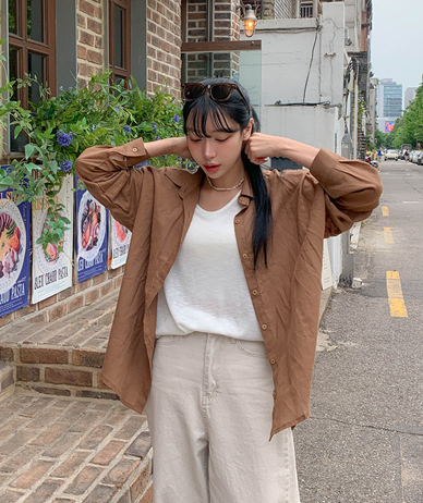 Podi Linen Unbalanced Long-sleeve Shirt Shirt