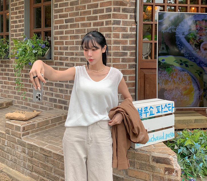 Kaleid See-through look V-neck Sleeveless shirts