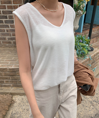 Kaleid See-through look V-neck Sleeveless shirts