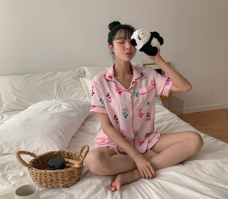 Color Mickey Seersucker Short-sleeve Shorts Pajama Set