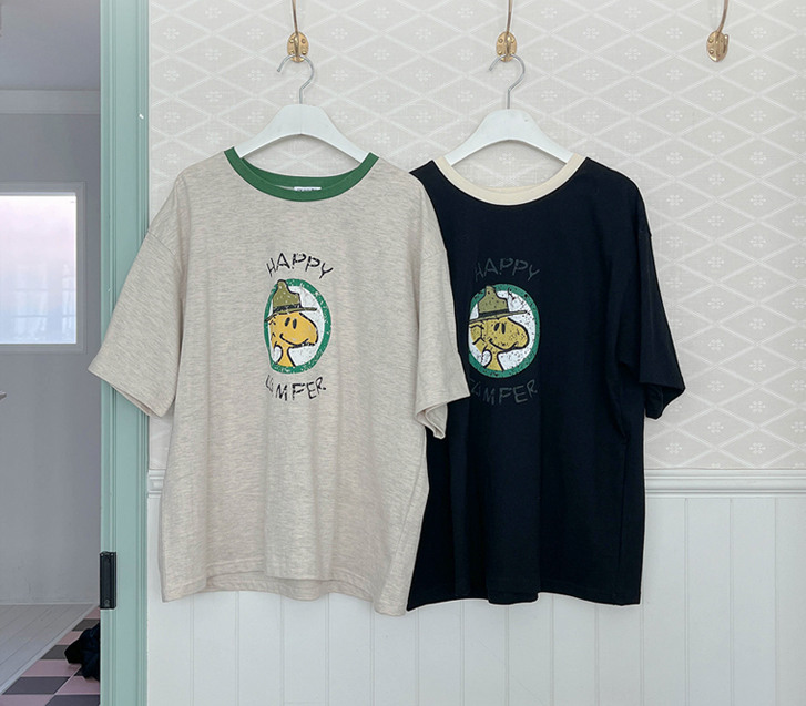 [Unisex] Happy Camper Na-Yeom color combination Short-sleeve T-shirt