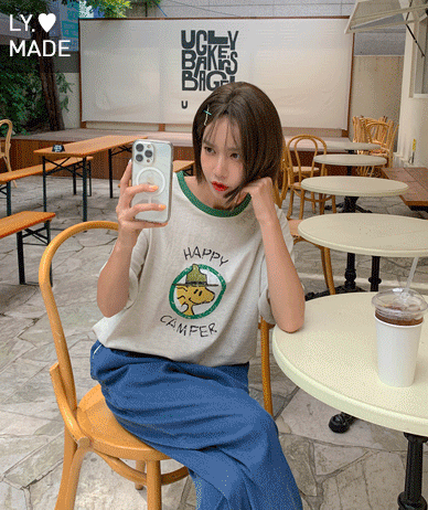 [Unisex] Happy Camper Na-Yeom color combination Short-sleeve T-shirt