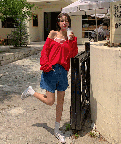 Perry Deep V-Neck Bowknot Long-sleeve Sweatshirt