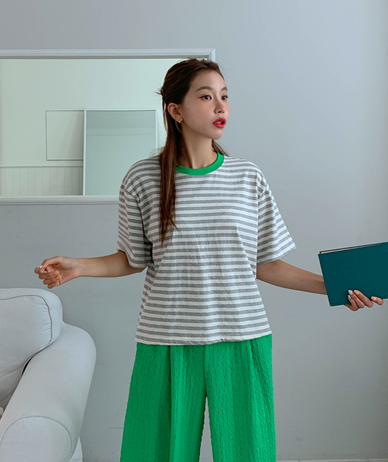 Candy color combination single-breasted short-sleeve T-shirt