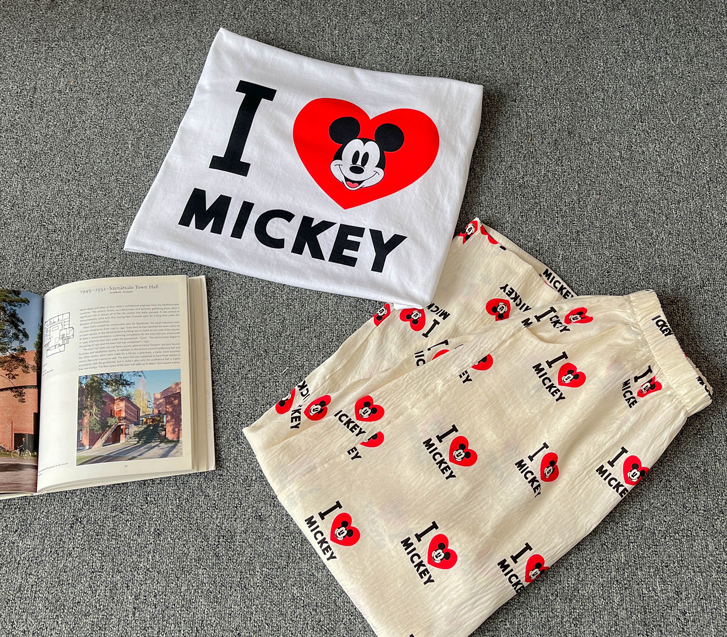 Love Mickey Short T shirts Pants Pajama Set